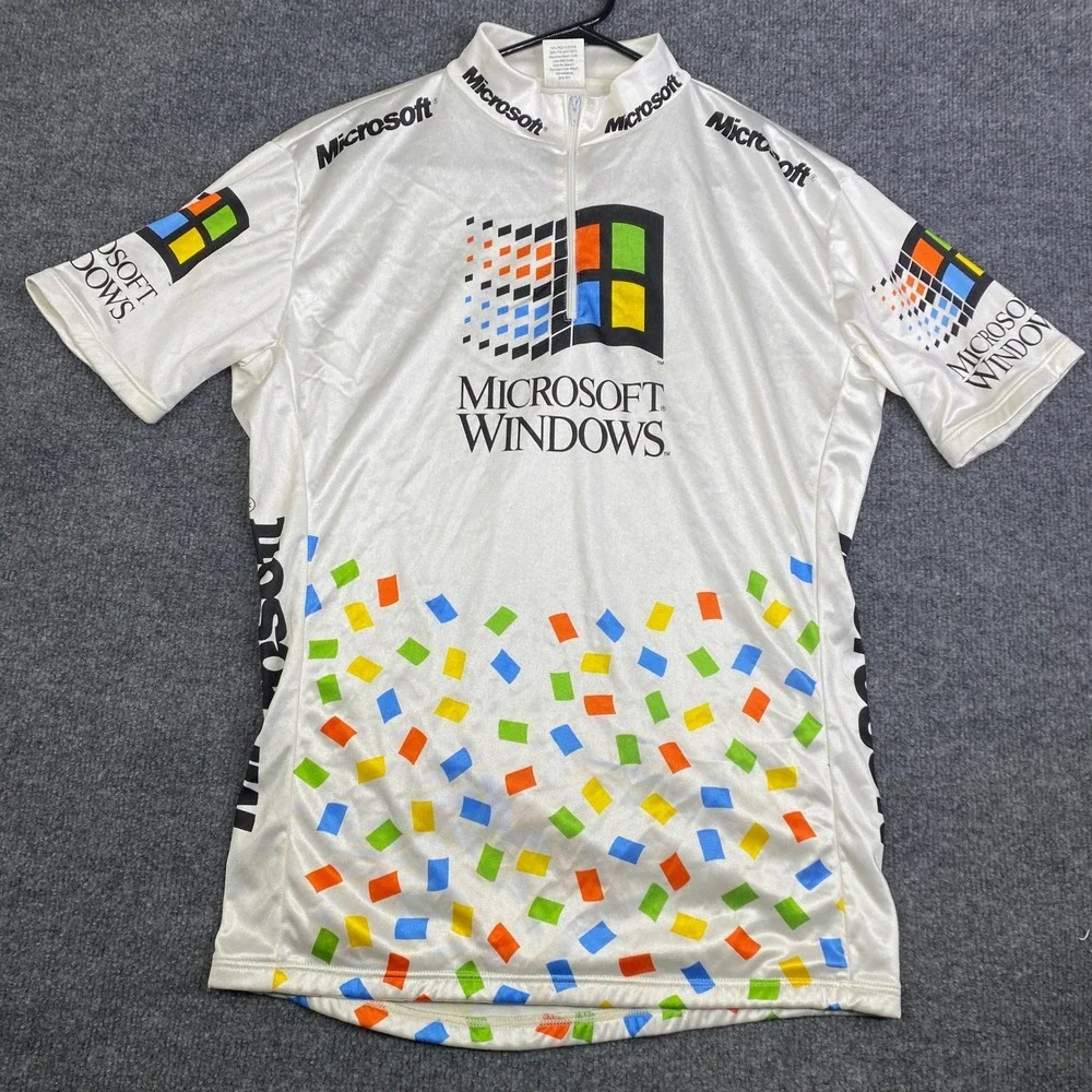 Vintage Microsoft Windows Cycling Jersey Blik Mens Medium White Tech Promo 90s